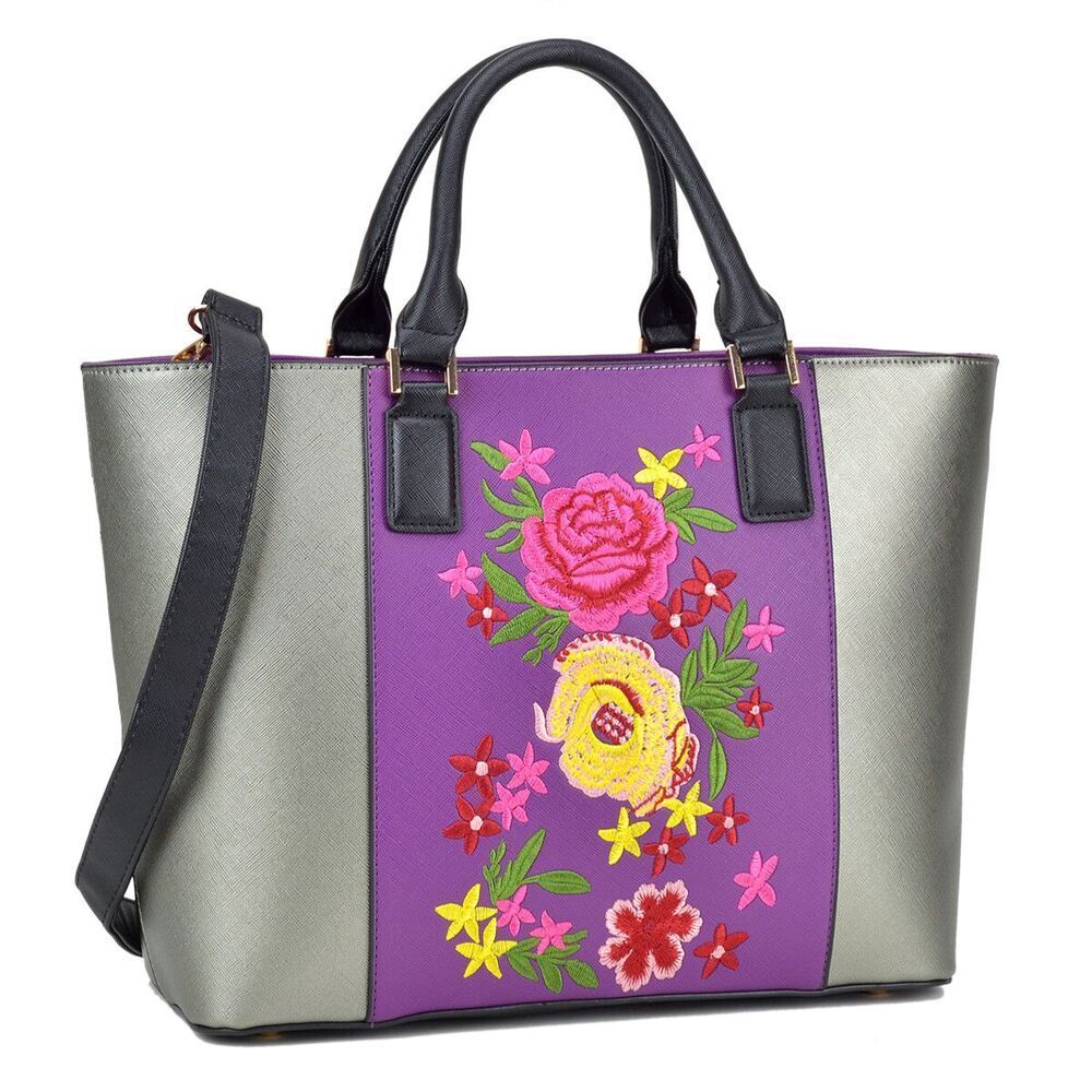 Dasein Medium Purple Classic Tote Bag Satchel Carry All Handbag